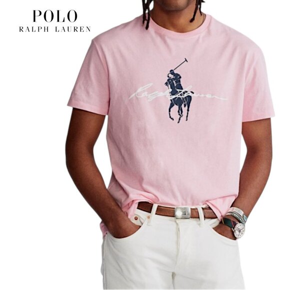 POLO RALPH LAUREN Pink Signature Logo T-Shirt classic fit XL - Picture 2 of 9
